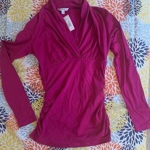 Cabi Wrap front long sleeve tee Small Magenta